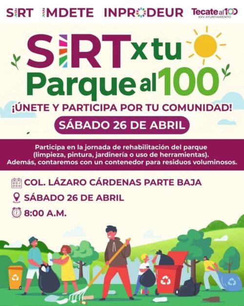 INVITAN A PARTICIPAR EN JORNADA DE REHABILITACIÓN “SIRT X TU PARQUE AL 100”