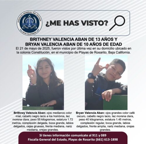 ACTIVAN PESQUISA DE BRITHNEY Y BRYAN VALENCIA ABAN DE 10 AÑOS DE EDAD