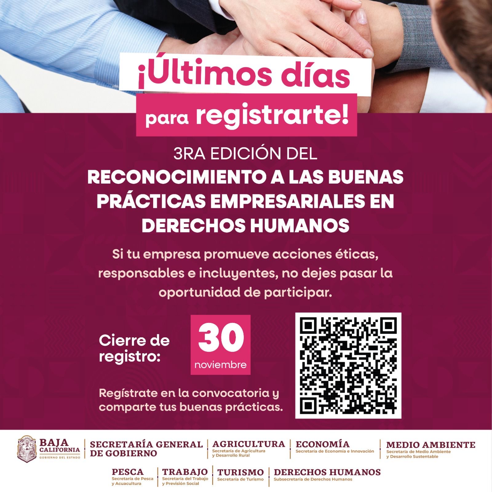ÚLTIMOS DÍAS PARA REGISTRARSE EN LA 3RA EDICIÓN DEL RECONOCIMIENTO A LAS BUENAS PRÁCTICAS EMPRESARIALES EN DERECHOS HUMANOS