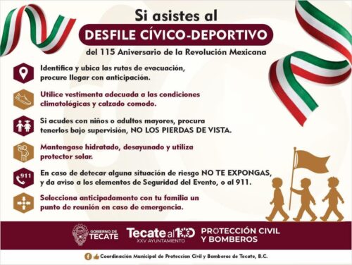 EMITEN RECOMENDACIONES PARA ASISTENTES DEL DESFILE POR EL 115 ANIVERSARIO DE LA REVOLUCIÓN MEXCIANA