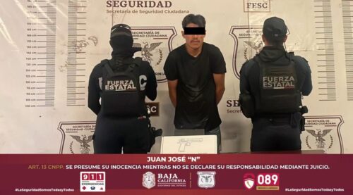 CAPTURAN EN TECATE A INTEGRANTE DE GRUPO DELICTIVO CON ARMA DE FUEGO ABASTECIDA