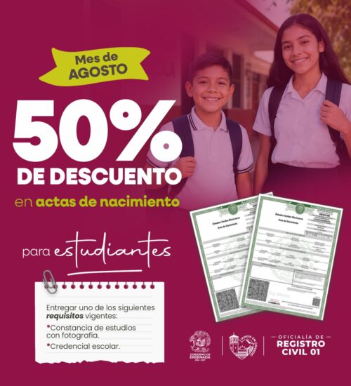 BRINDA GOBIERNO DE ENSENADA 50% DE DESCUENTO EN ACTAS DE NACIMIENTO