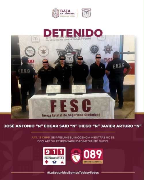 DETIENE FUERZA ESTATAL A FALSOS ESCOLTAS EN TIJUANA